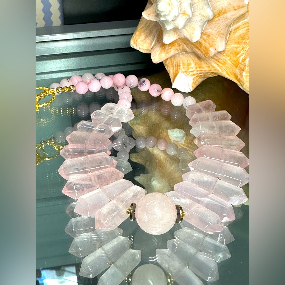 MADAGASCAR ROSE QUARTZ + PINK OPAL   NATURAL STONES NECKLACE